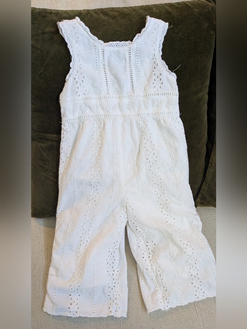 Zara White Eyelet Cotton Jumpsuit for Girls